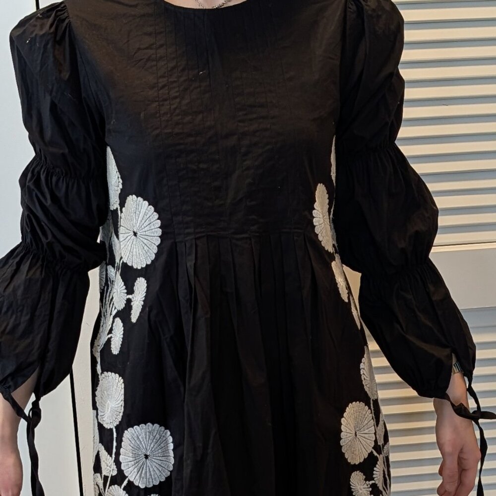 CYNTHIA ROWLEY - Kyoto Embroidered Dress Black/White Floral Long Sleeve SIZE M - Picture 5 of 5